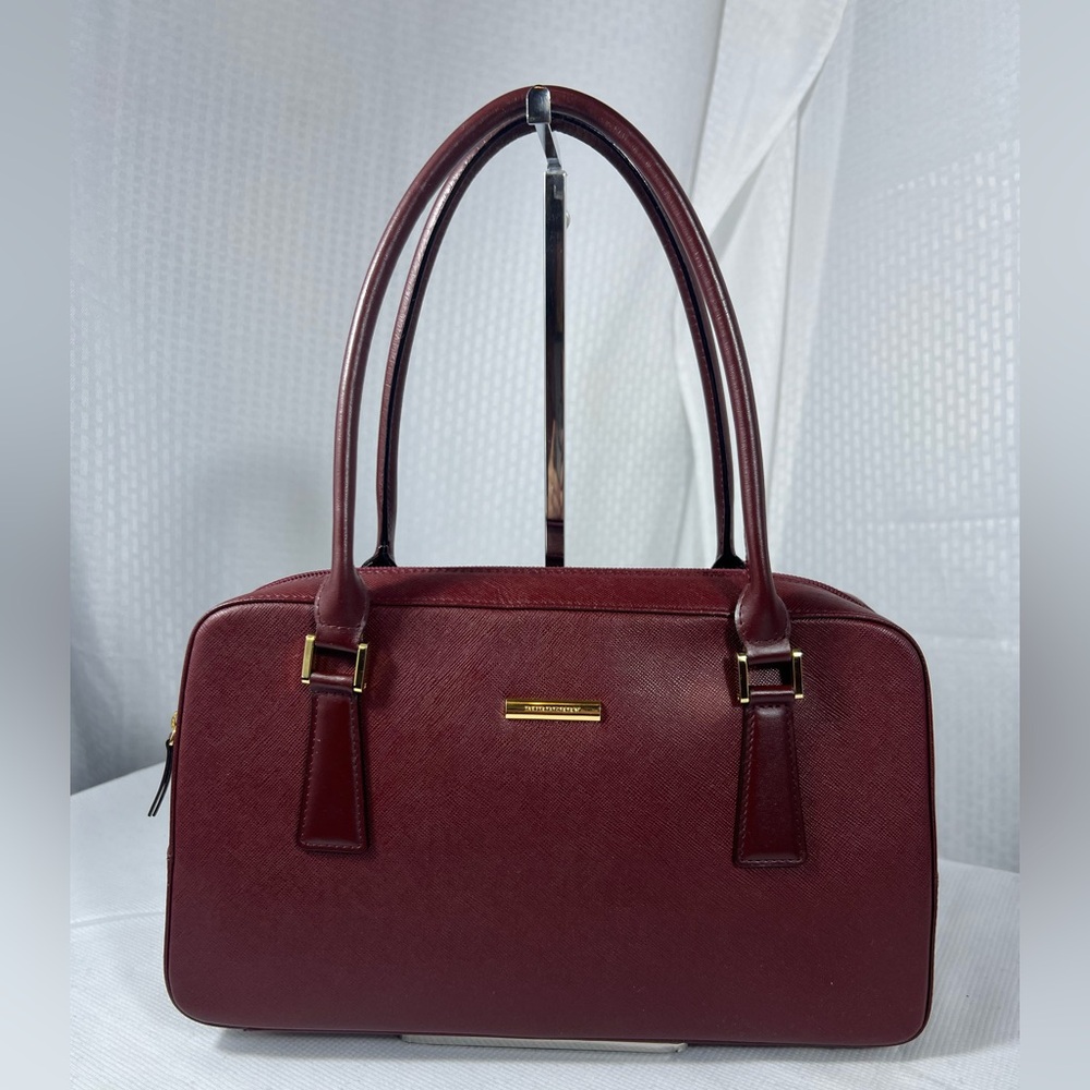 Burberry London Burgundy Saffiano Leather Satchel Re-Lined Authentic